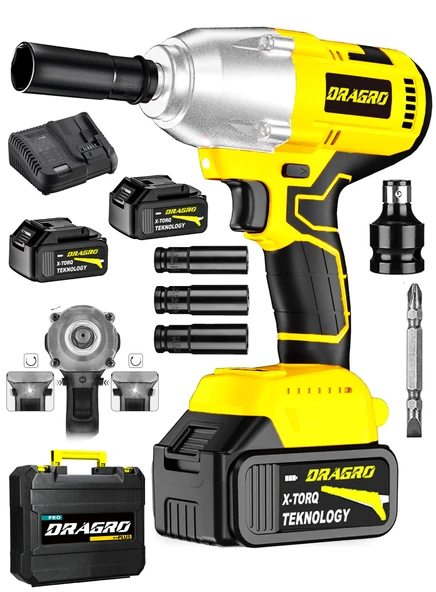 Dragro Alman 450Nm 598 Vf 20 Ah Kömürsüz Çift Bataryalı Somun Sökme Sıkma Makinesi 32 Parça Full Setli