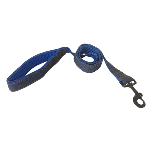 Köpek Göğüs Tasma Seti Dokuma 3.5 cm*70-90 cm Mavi Kot - Resim 4