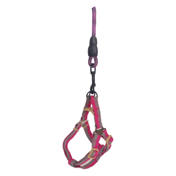Köpek Göğüs Tasma Seti Dalga Desenli 2 cm*40-58 cm Mor-Pembe - 8