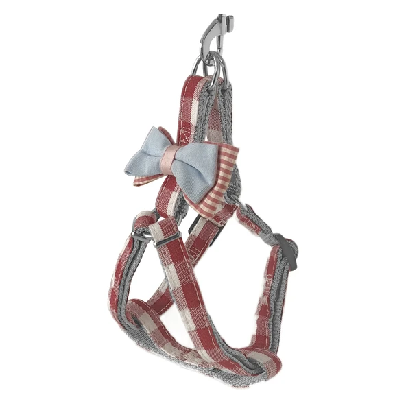 Köpek Göğüs Tasma Seti Ekose Desenli Papyonlu 1.5 cm*35-48 cm Kırmızı - Resim 2