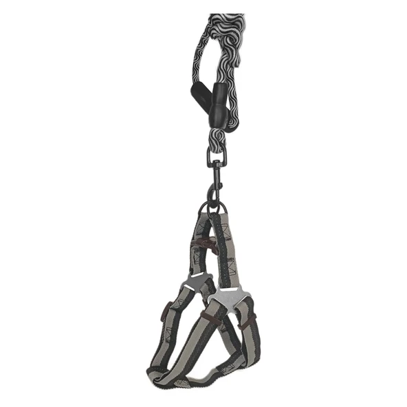 Köpek Göğüs Tasma Seti Dalga Desenli 2.5 cm*50-72 cm Siyah-Beyaz - 2