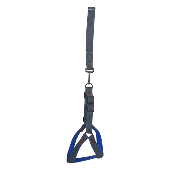 Köpek Göğüs Tasma Seti Dokuma 3.5 cm*70-90 cm Mavi Kot ürün görseli