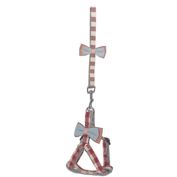 Köpek Göğüs Tasma Seti Ekose Desenli Papyonlu 1.5 cm*35-48 cm Kırmızı - Resim 5