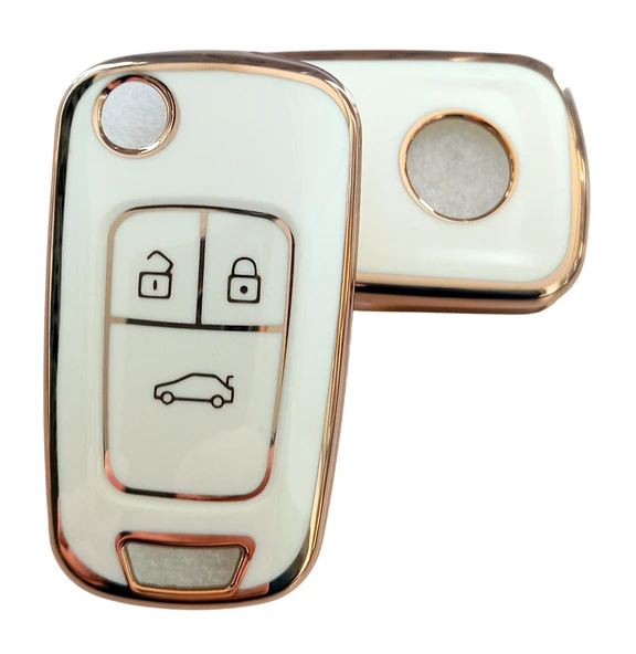 Opel Astra J Insignia Chevrolet Cruze Uyumlu Nano Kumanda Anahtar Kılıfı Oto Anahtarlık Beyaz Gold ürün görseli 1