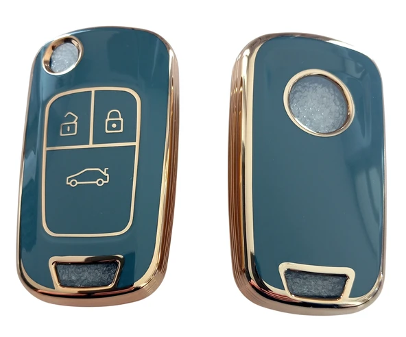 Opel Astra J Insignia Chevrolet Cruze Uyumlu Nano Kumanda Anahtar Kılıfı Oto Anahtarlık Gri Gold - 4