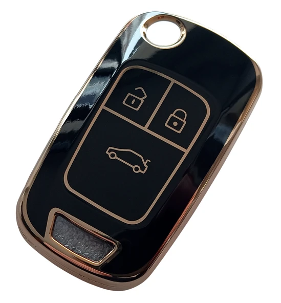 Opel Astra J Insignia Chevrolet Cruze Uyumlu Nano Kumanda Anahtar Kılıfı Oto Anahtarlık Siyah Gold - Resim 2