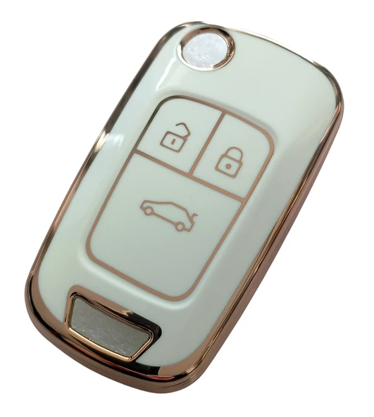 Opel Astra J Insignia Chevrolet Cruze Uyumlu Nano Kumanda Anahtar Kılıfı Oto Anahtarlık Beyaz Gold - Resim 2