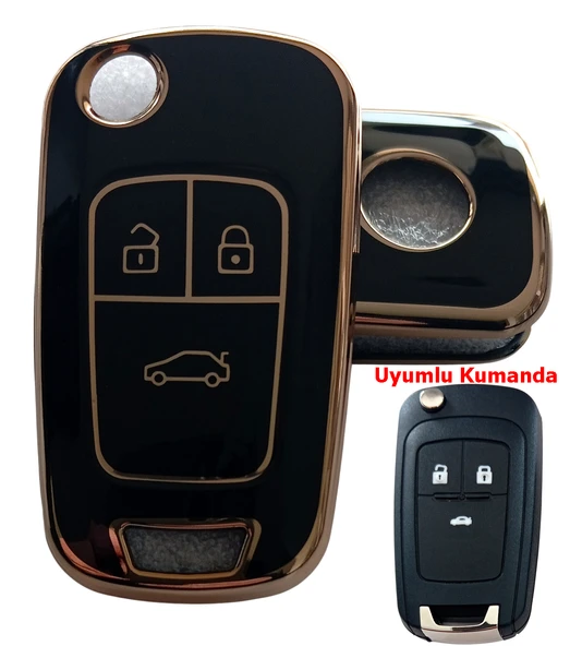 Opel Astra J Insignia Chevrolet Cruze Uyumlu Nano Kumanda Anahtar Kılıfı Oto Anahtarlık Siyah Gold ürün görseli 1