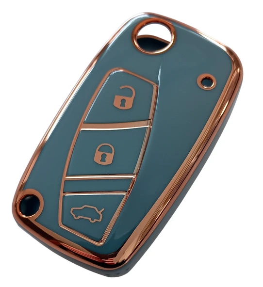Linea Fiorino Nemo Bipper Uyumlu Nano Silikon Kumanda Anahtar Kılıfı Oto Anahtarlık Gri Gold - Resim 2