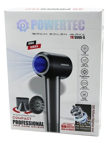 POWERTEC TR-5555-S  Fön Saç Kurutma Makinesi - Ionıc Plazma ürün görseli 1