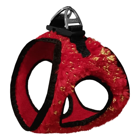 Üç Kilitli Simli Peluş Kedi Köpek Göğüs Tasması 20-24 cm XXX-Small Kırmızı ürün görseli