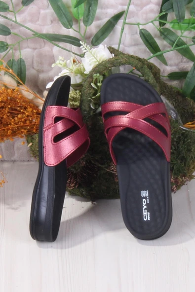 Ceyo 9942-1 Bordo Rahat Ortapedik Kadın Terlik - 5