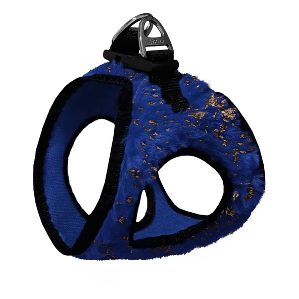 Üç Kilitli Simli Peluş Kedi Köpek Göğüs Tasması 32-40 cm Medium Lacivert ürün görseli