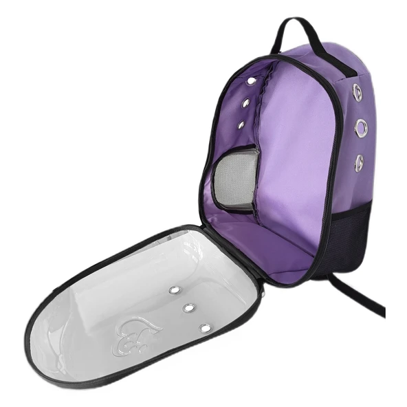 Kalpli Patili Astronot Şeffaf Taşıma Sırt Çantası Lila 24x32x42 cm - 11