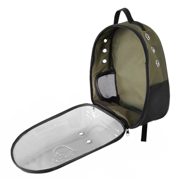 Kalpli Patili Astronot Şeffaf Taşıma Sırt Çantası Haki 24x32x42 cm - 2