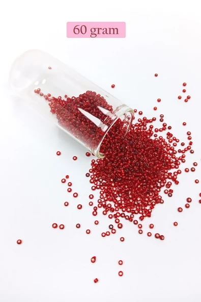 Dökme Cam Kum Boncuk (11/0) 2 mm - 60 Gram -  Şeffaf Koyu Kırmızı - BNC050 - 1