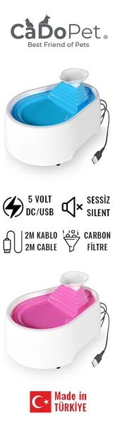 Cado Pet Kedi Köpek Su Pınarı Şelale 2 Litre - 5 volt ( usb'li ) Pembe - Resim 2