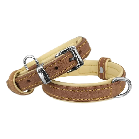 Markapet Lüks Deri Köpek Boyun Tasması 2x26-32 cm Sarı Kahverengi Small - Resim 2