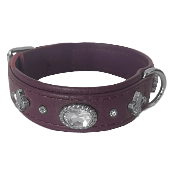 Markapet Deri Parlak Taşlı Köpek Boyun Tasması 28-32 cm X-Small Mor - 3