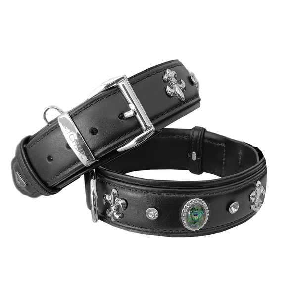 Markapet Deri Tavus Kuşu Tüyü Taşlı Köpek Boyun Tasması 50-55 cm Siyah - 6