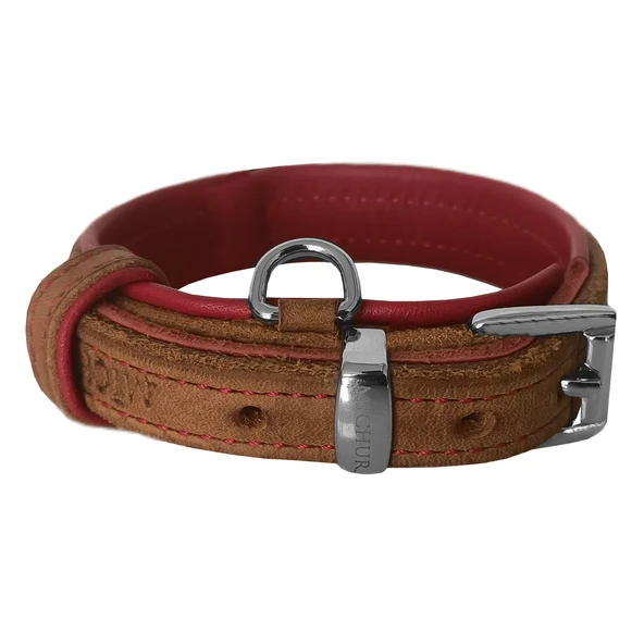 Markapet Lüks Deri Köpek Boyun Tasması 2x25-32 cm Kırmızı Kahverengi