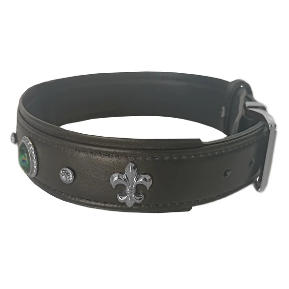 Markapet Deri Tavus Kuşu Tüyü Taşlı Köpek Boyun Tasması 44-50 cm Siyah - Resim 9