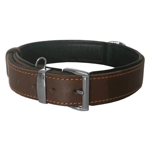 Markapet Lüks Deri Köpek Boyun Tasması 2,5x30-38 cm Siyah Kahve Medium