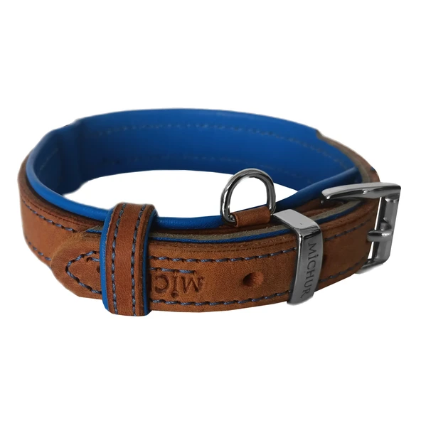 Markapet Lüks Deri Köpek Boyun Tasması 2,5x30-38 cm Mavi Kahverengi Medium - Resim 3