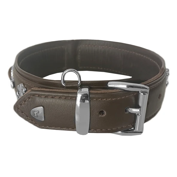 Markapet Deri Doğal Taşlı Köpek Boyun Tasması 49-55 cm Large Kahverengi
