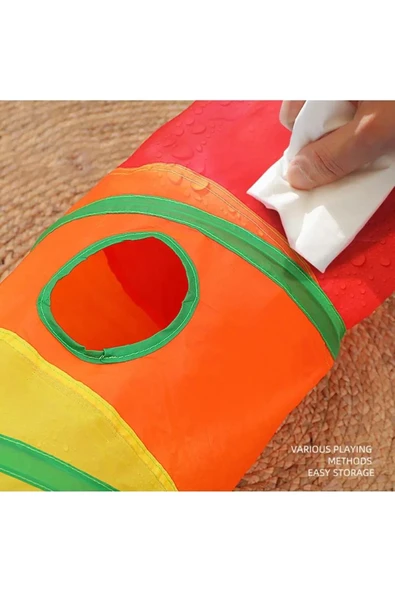 Gökkuşağı Desenli  Kedi Oyun Tüneli, Katlanabilir 125 cm - 3