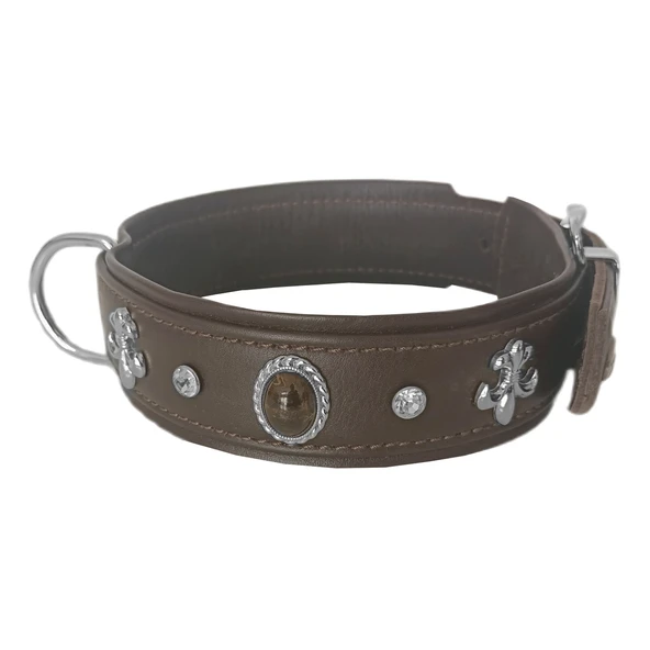 Markapet Deri Doğal Taşlı Köpek Boyun Tasması 44-50 cm Medium Kahverengi - 4