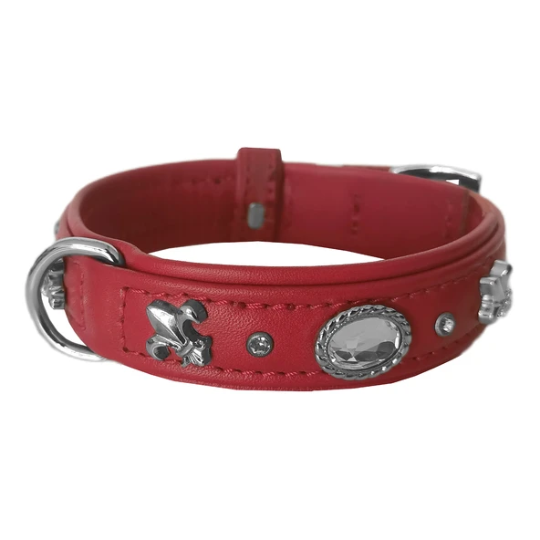 Markapet Deri Parlak Taşlı Köpek Boyun Tasması 28-32 cm X-Small Kırmızı - 4