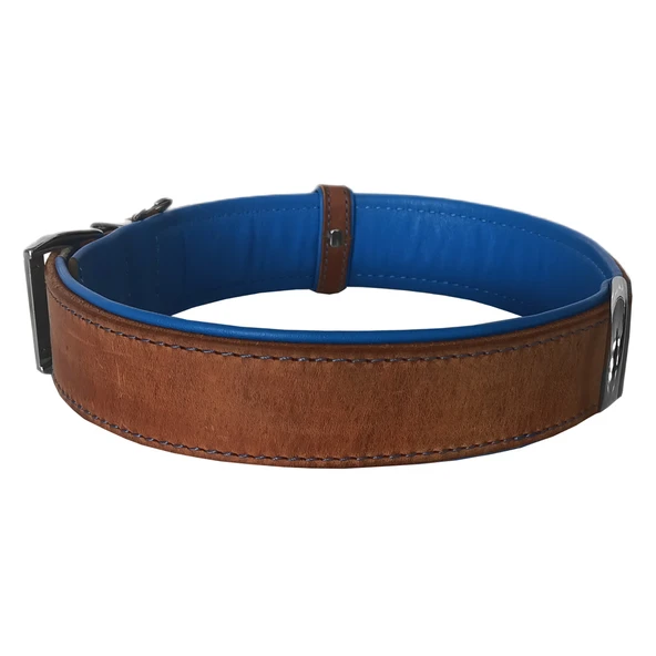 Markapet Lüks Deri Köpek Boyun Tasması 2,5x30-38 cm Mavi Kahverengi Medium - Resim 4