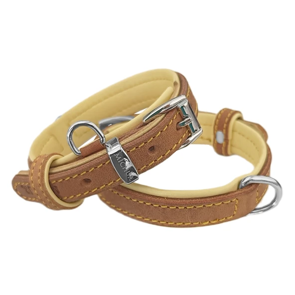 Markapet Lüks Deri Köpek Boyun Tasması 2x26-32 cm Sarı Kahverengi Small - Resim 4