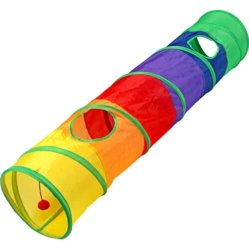 Gökkuşağı Desenli  Kedi Oyun Tüneli, Katlanabilir 125 cm - 8