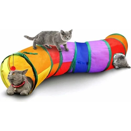 Gökkuşağı Desenli S Model Kedi Oyun Tüneli, Katlanabilir 125 cm - 3