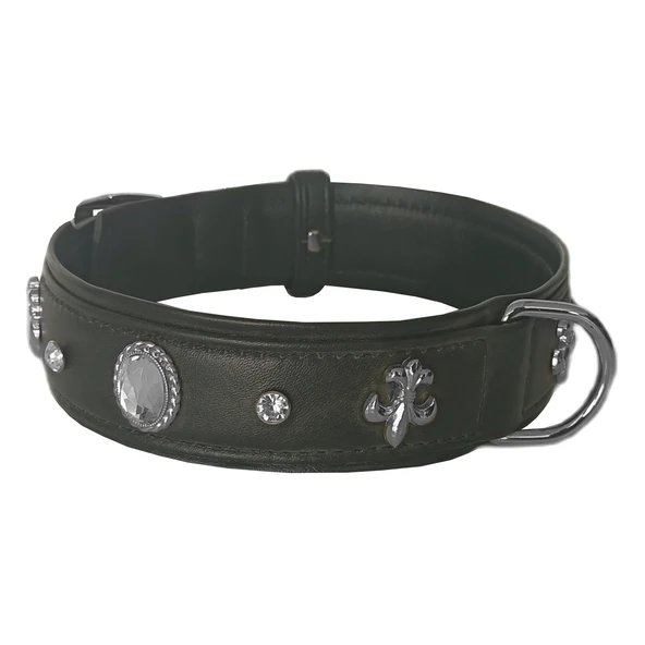 Markapet Deri Parlak Taşlı Köpek Boyun Tasması 38-43 cm Small Siyah - Resim 2