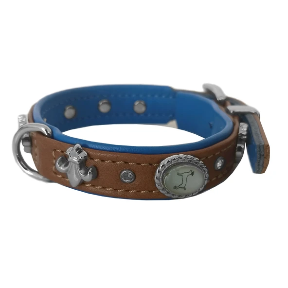 Markapet Deri Taşlı Ve Figürlü Köpek Boyun Tasması 25-30 cm Kahverengi Mavi - Resim 3
