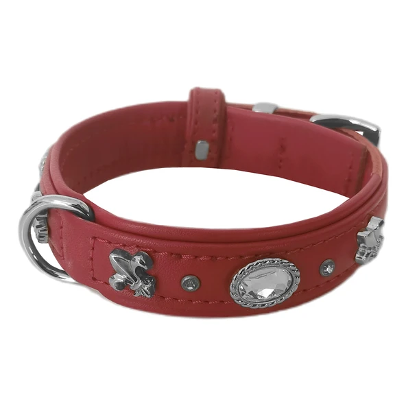 Markapet Deri Parlak Taşlı Köpek Boyun Tasması 28-32 cm X-Small Kırmızı - 8