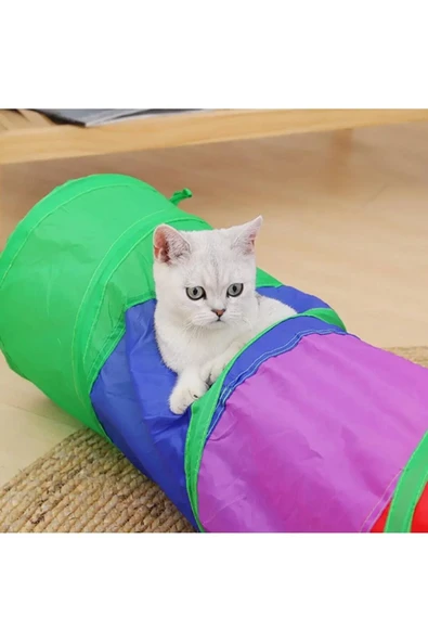 Gökkuşağı Desenli  Kedi Oyun Tüneli, Katlanabilir 125 cm - 5