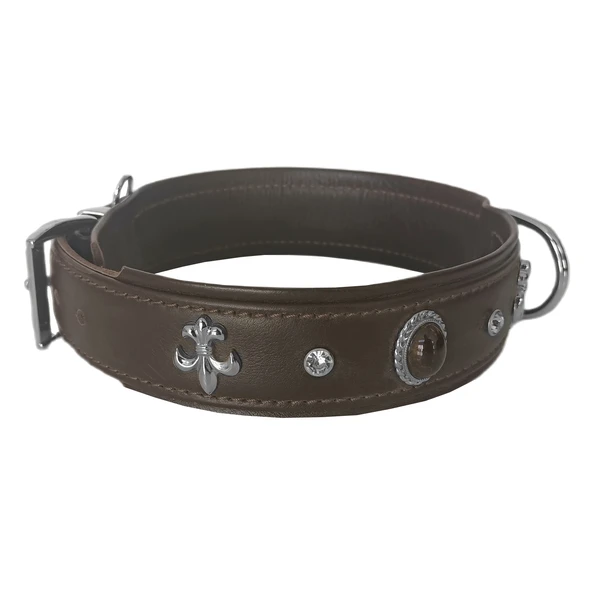 Markapet Deri Doğal Taşlı Köpek Boyun Tasması 44-50 cm Medium Kahverengi - 11