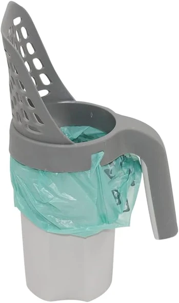 Hazneli kedi kumu küreği,çöp poşetli kedi kumu küreği,yenis nesil kedi kumu küreği,çöp poşetli ve hazneli ürün görseli