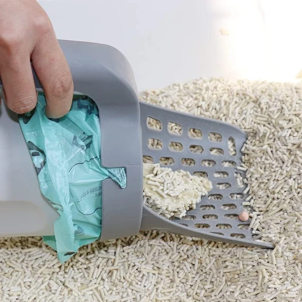 Hazneli kedi kumu küreği,çöp poşetli kedi kumu küreği,yenis nesil kedi kumu küreği,çöp poşetli ve hazneli - Resim 2