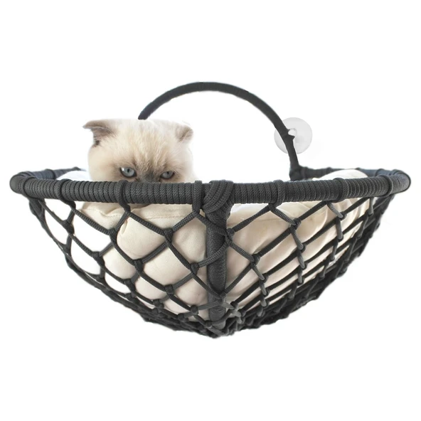 Markapet Vantuzlu Oval Kedi Hamağı Kedi Yatağı 17*46 cm Siyah - 3