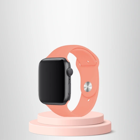 Apple Watch 42 44 45mm/S  A Kalite Kordon Kayış Bileklik Klasik Kaliteli Silikon Kordon ŞEFTALİ