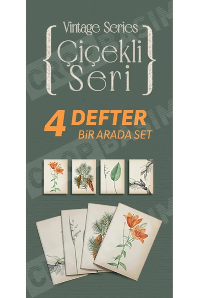 Vintage Defter 4’lü Çiçekli Set Hediye