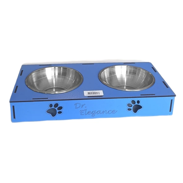 Ahşap Sehpalı İkili Devrilmez Kedi Köpek Su Ve Mama Kabı 34 cm - 300 ml Mavi - 6