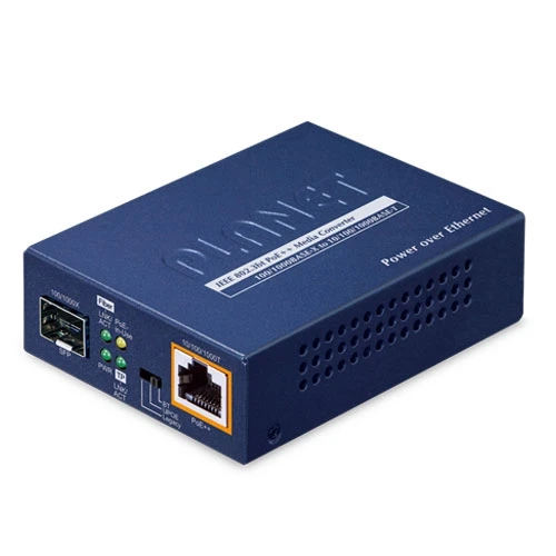 100/1000BASE-X SFP to 10/100/1000BASE-T 802.3bt PoE++ Media Converter (60 Watts)