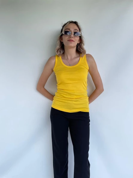 Kadın Basic Yuvarlak Yaka Koyu Sarı Atlet - Resim 2