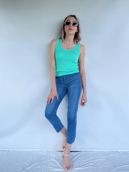 Kadın Basic Yuvarlak Yaka Mint Atlet - Resim 4